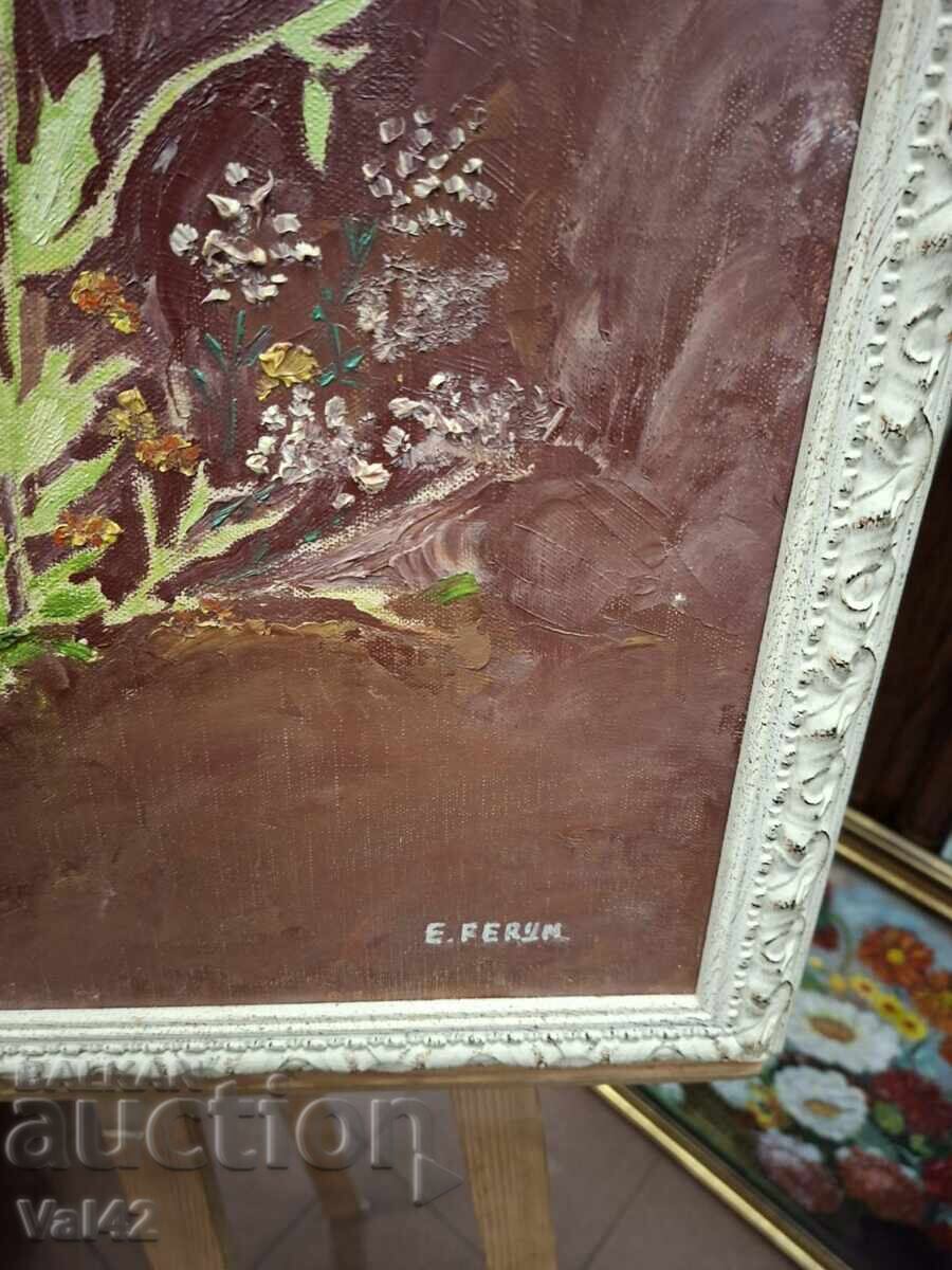 Аукцион Картина „Цветя“, E. Ferun – маслени бои върху платно