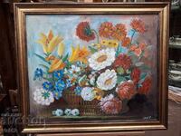 Painting "Colorful composition with flowers", oil paints on canvas