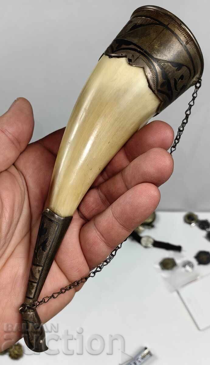 Wounded Social Caucasian Horn for Wine Silver with Niello Silver Mount with price € 75.00 | 146.69 BGN