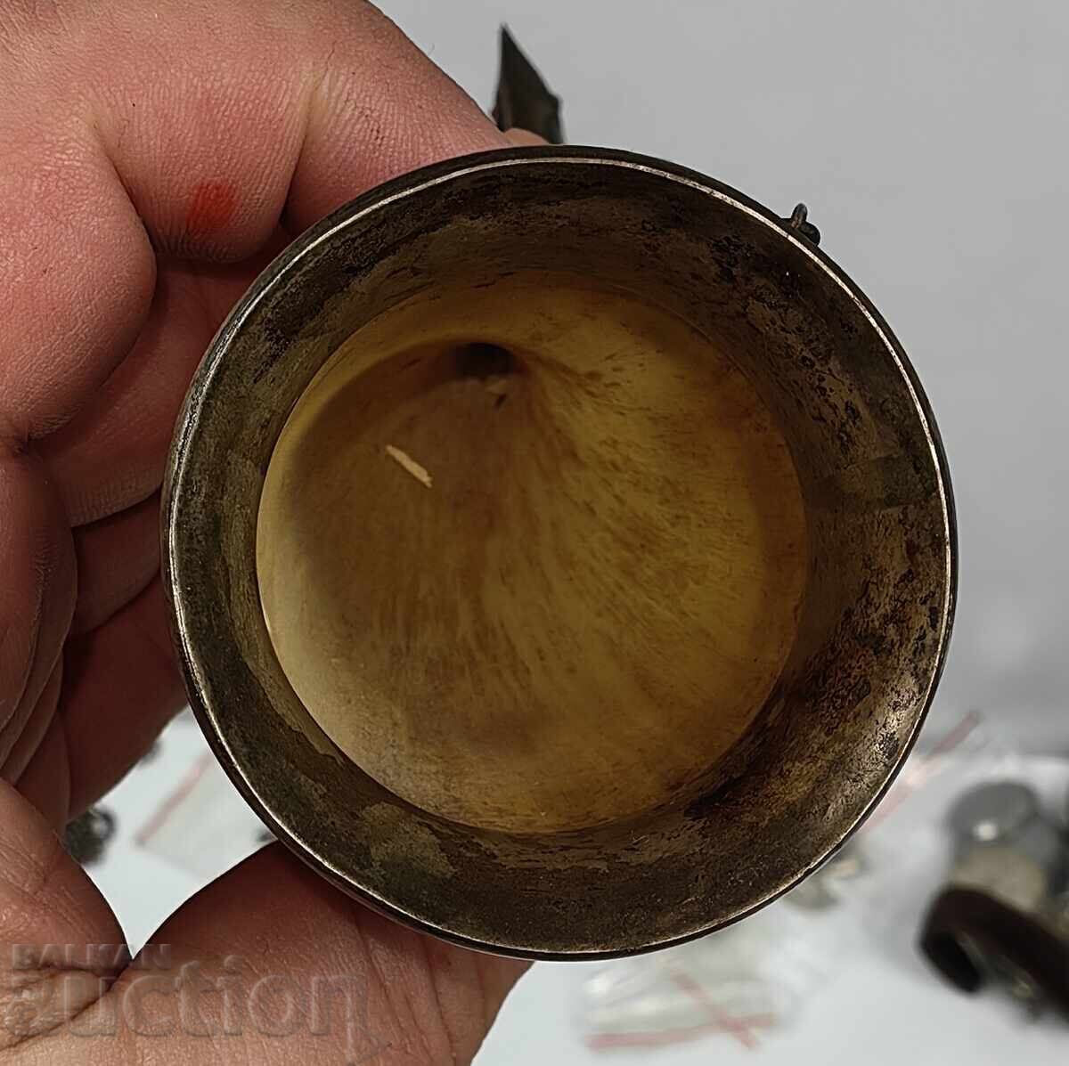 Auction  Wounded Social Caucasian Horn for Wine Silver with Niello Silver Mount