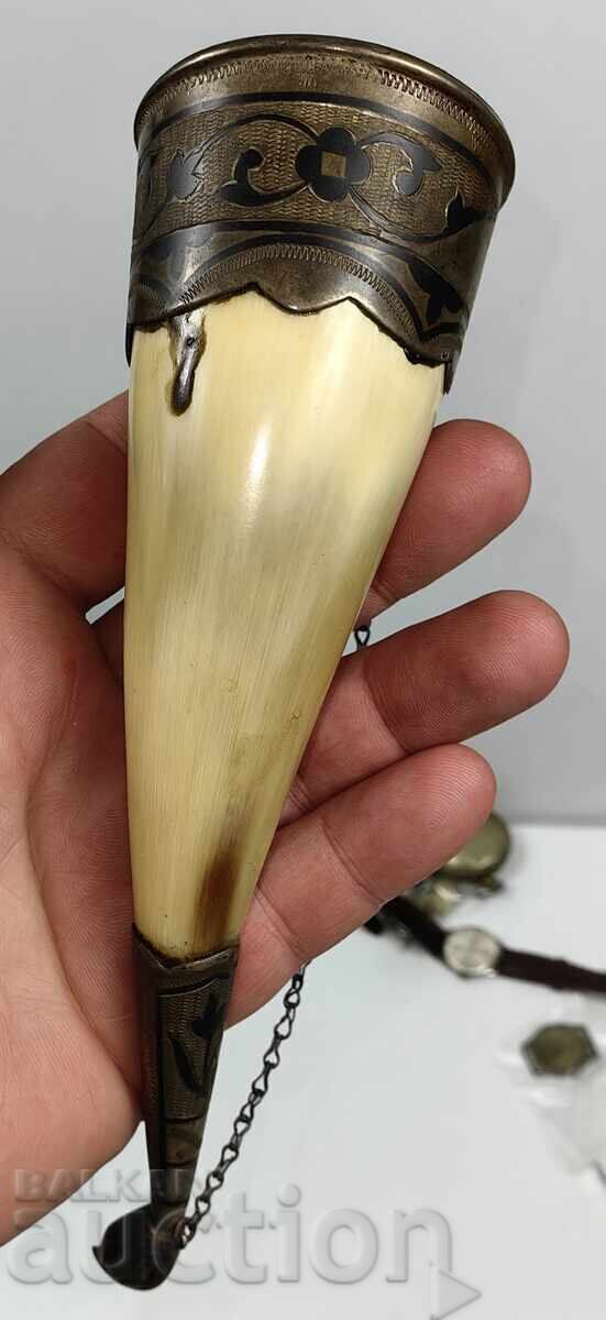Delivery of Wounded Social Caucasian Horn for Wine Silver with Niello Silver Mount