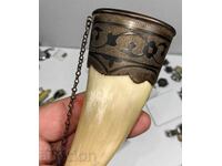 Wounded Social Caucasian Horn for Wine Silver with Niello Silver Mount