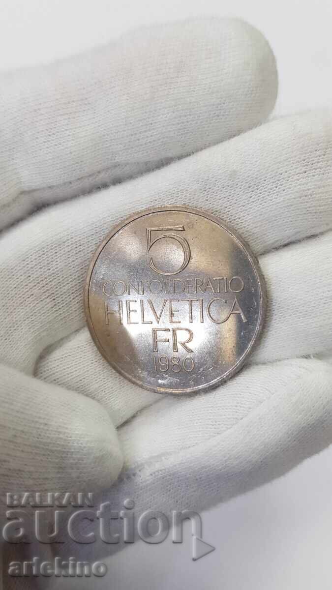 Collectible Coin 5 Francs Switzerland 1980 SWISS Collectible Coin 5 Francs Switzerland 1980 SWISS