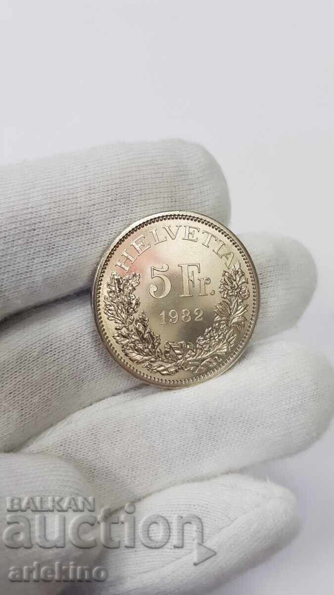 Auction  Collectible coin 5 francs Switzerland 1982 PROOF SWISS