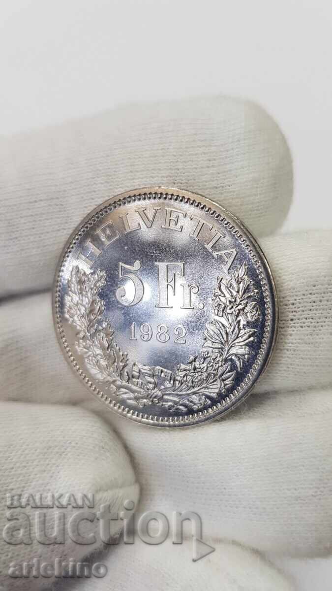 Collectible coin 5 francs Switzerland 1982 PROOF SWISS