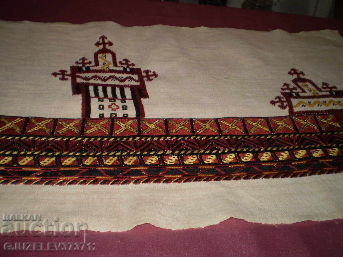 Δημοπρασία Αντίκα χειροποίητη κεντημένη κουρτίνα με κόκκινο κέντημα