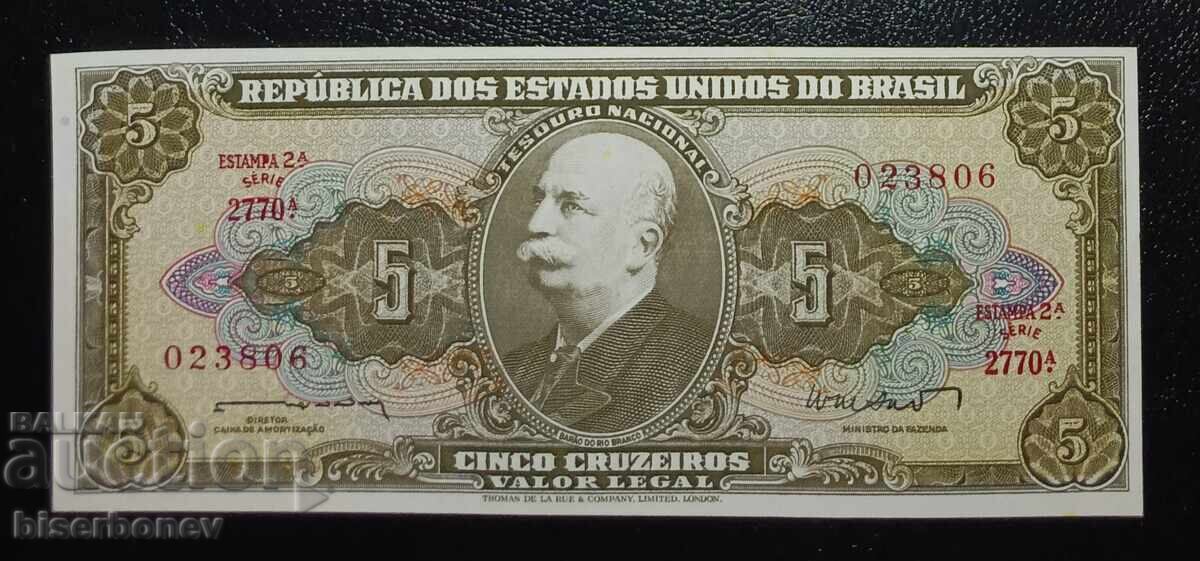 Brazil , Бразилия, 5 крузейро 1962 г, UNC