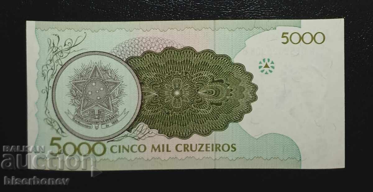 Brazil , Бразилия, 5000 крузейро 1990 г, UNC с цена € 9.50 | 18.58 лв.
