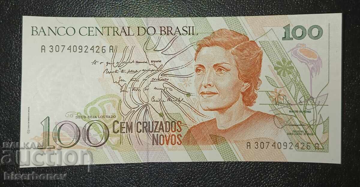 Brazil , Бразилия, 100 крузадос 1990 г, UNC