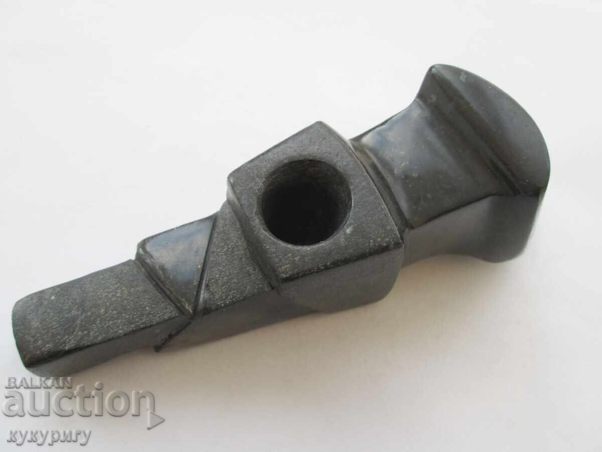 Стара каменна лула от махагонов обсидиан - 6