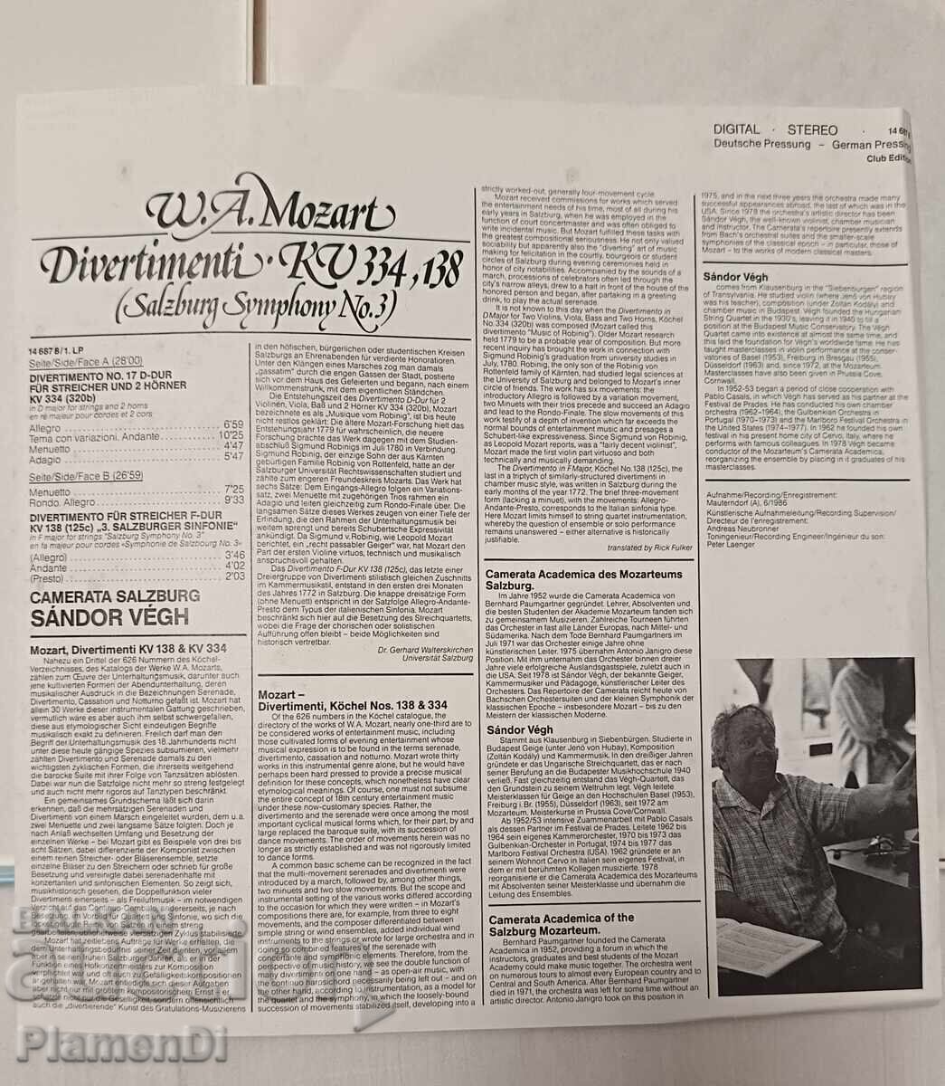 Livrarea W. A. Mozart. Set de 3 discuri de vinil cu muzică clasică