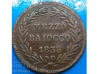 meco 1/2 bayoko 1838 Vatican Roma Grigore al XVI-lea 24mm bronz