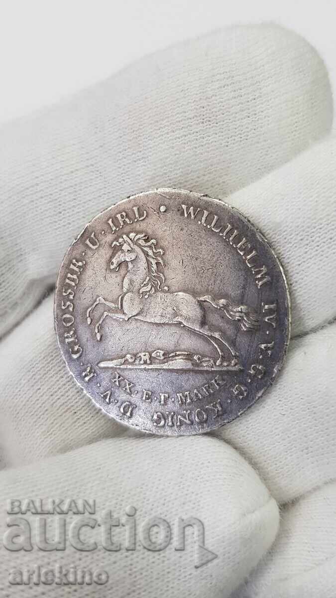 Monedă rară de argint 16 groși 1830 Germania - 5