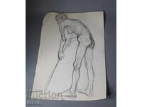 Old Master drawing, pencil, erotic, nude body