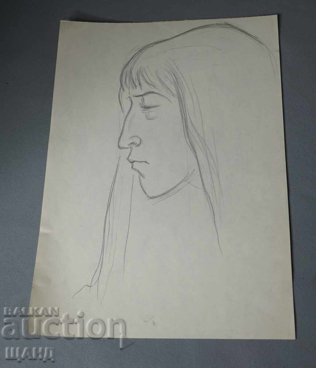 Desen vechi de maestru, portret în creion al unei femei Desen vechi de maestru, portret în creion al unei femei