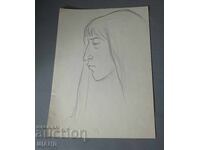 Παλιό αριστούργημα με μολύβι, πορτρέτο γυναίκας