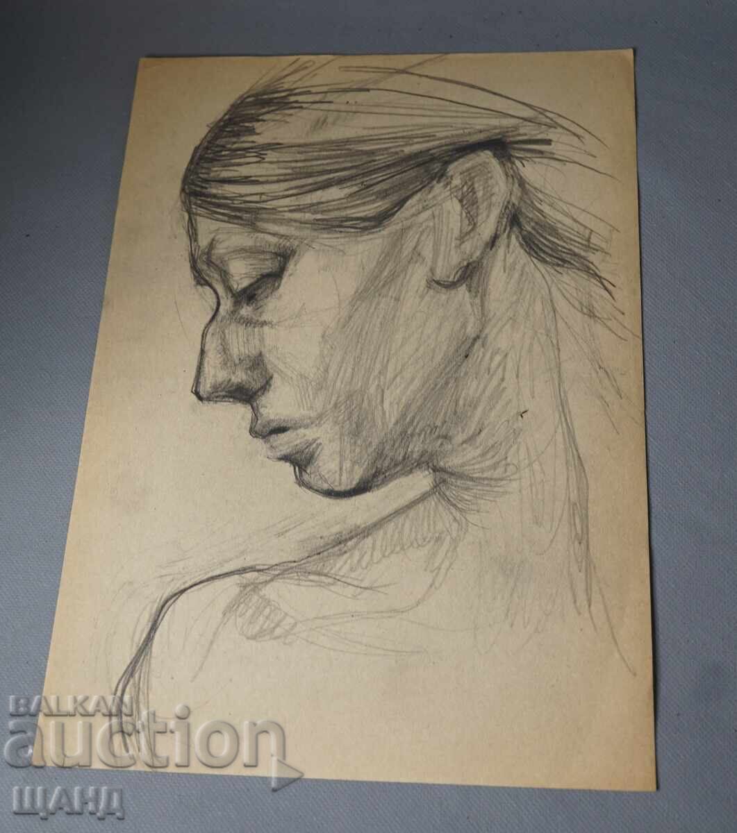 Desen vechi de maestru, portret în creion al unei femei