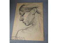 Παλιό αριστούργημα με μολύβι, πορτρέτο γυναίκας