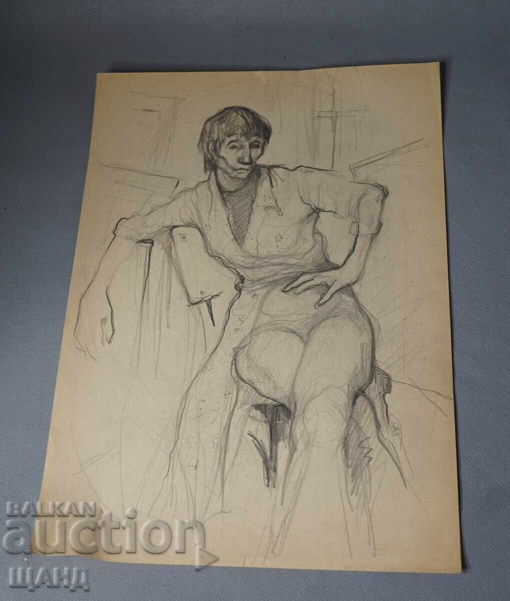 Desen vechi de maestru, portret în creion al unei femei