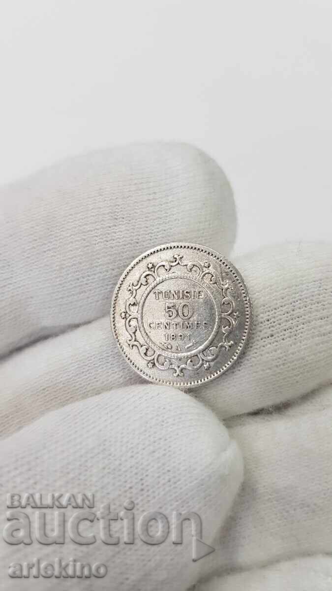 Rare silver coin 50 centimes 1891 Tunisia - 7 Rare silver coin 50 centimes 1891 Tunisia - 7