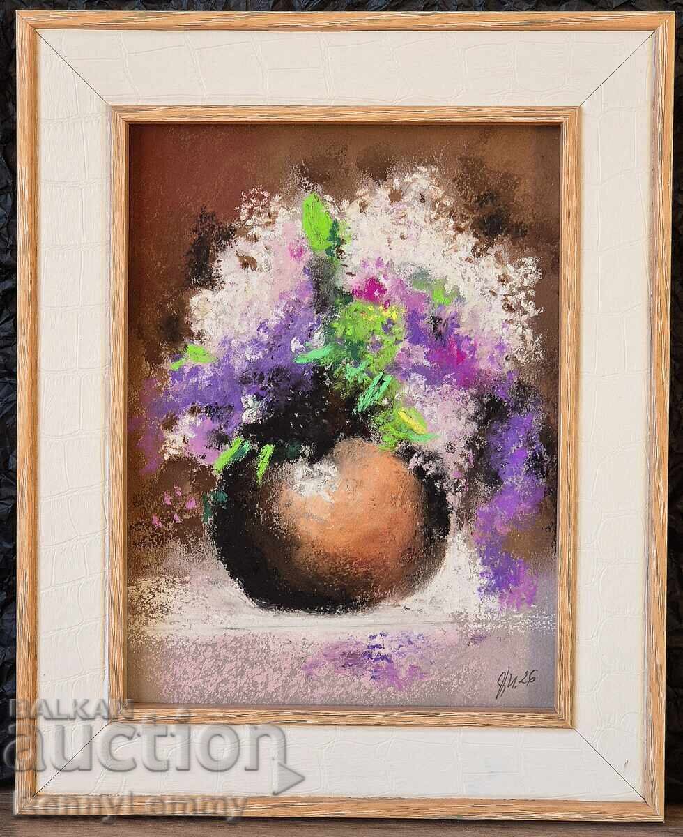 Liliac, tablou pastel, original