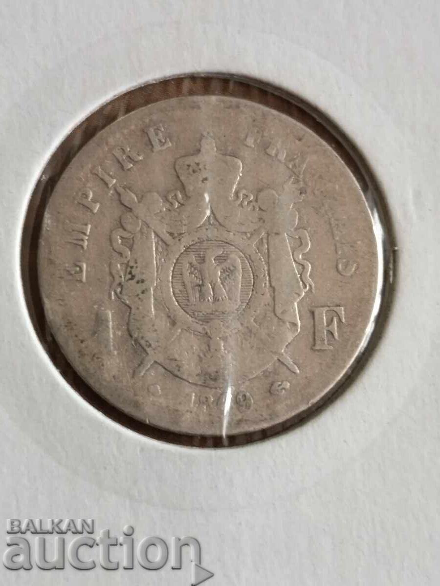 Franța monedă de argint 1 franc 1869 BB cu preț € 12.00 | 23.47 BGN