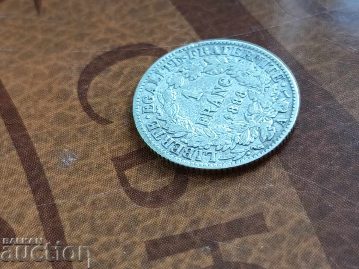 Γαλλία ασημένιο νόμισμα 1 φράγκο 1888 με τιμή € 14.00 | 27.38 BGN