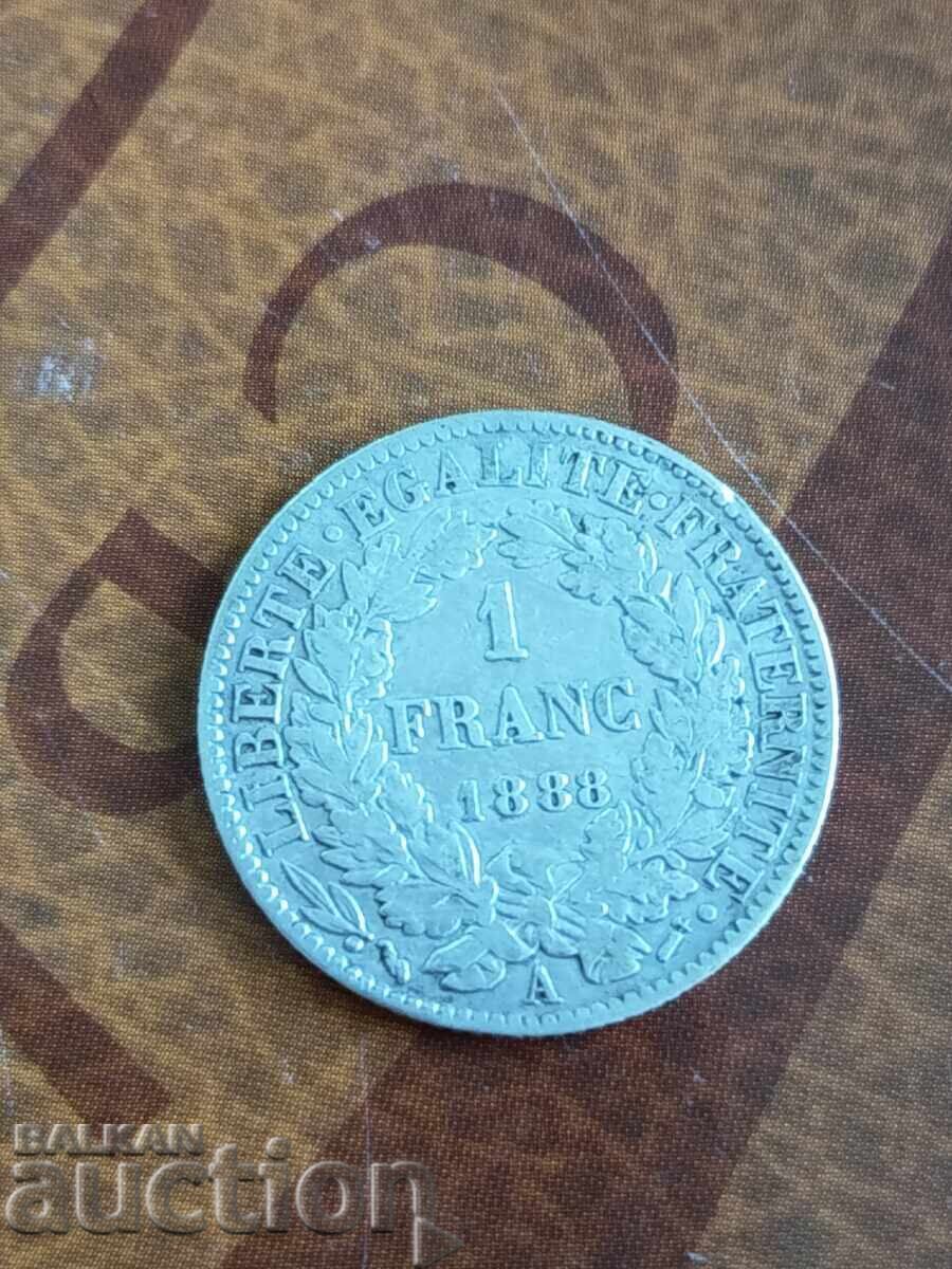 Franța monedă de argint 1 franc 1888 Franța monedă de argint 1 franc 1888