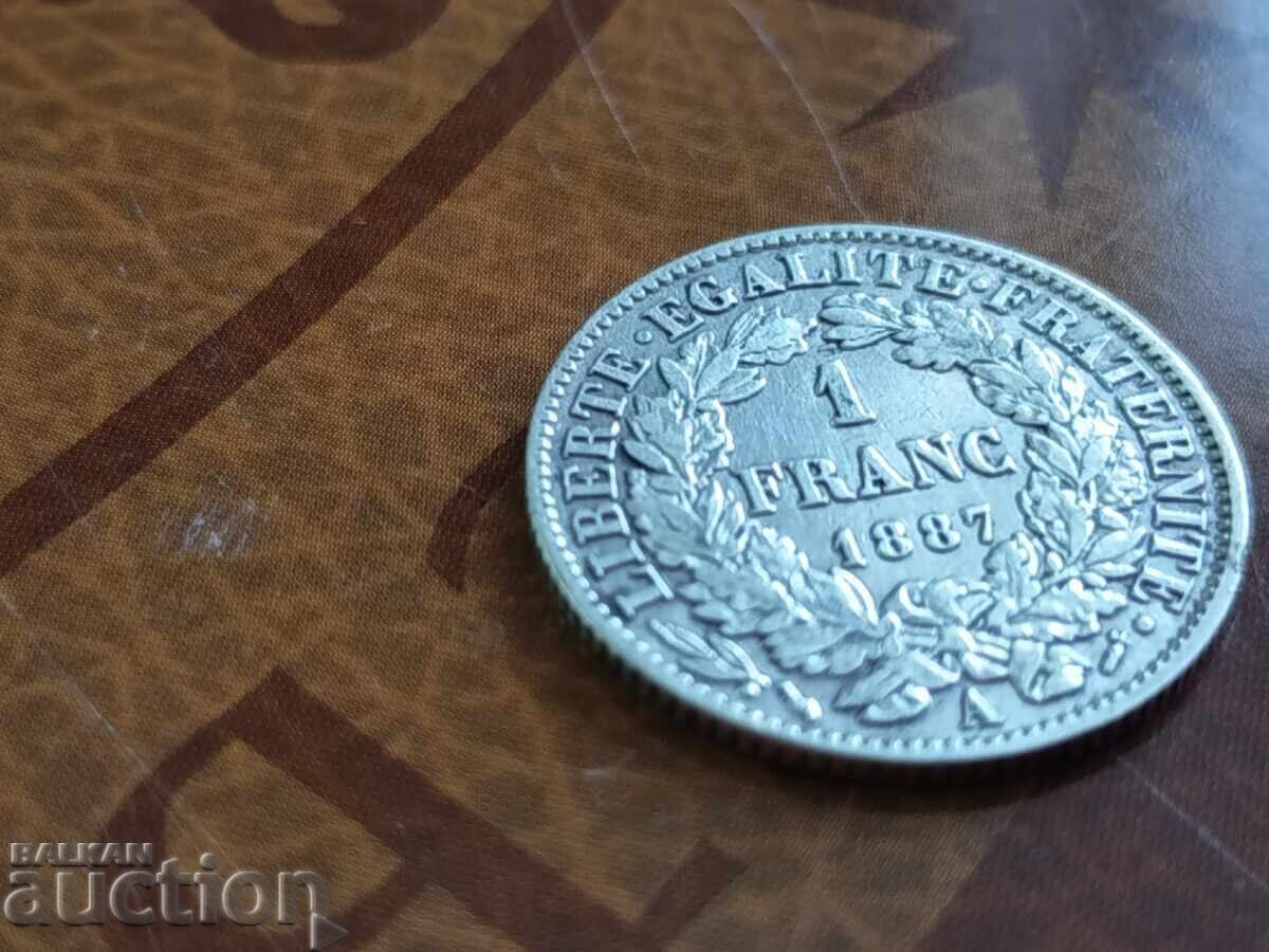 Γαλλία ασημένιο νόμισμα 1 φράγκο 1887 με τιμή € 18.00 | 35.21 BGN