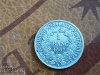 Франция сребърна монета 1 франк 1887 г.