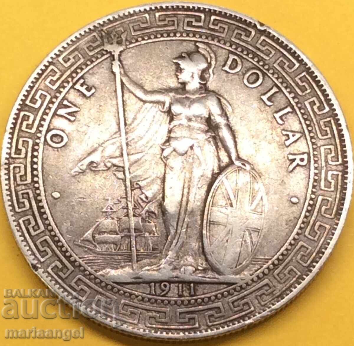 Hong Kong 1 Dollar 1911 Trade Dollar Great Britain Silver