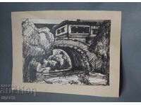 Παλιά ζωγραφιά Μάστερ, πίνακας, παλιό σπίτι, υπογεγραμμένο