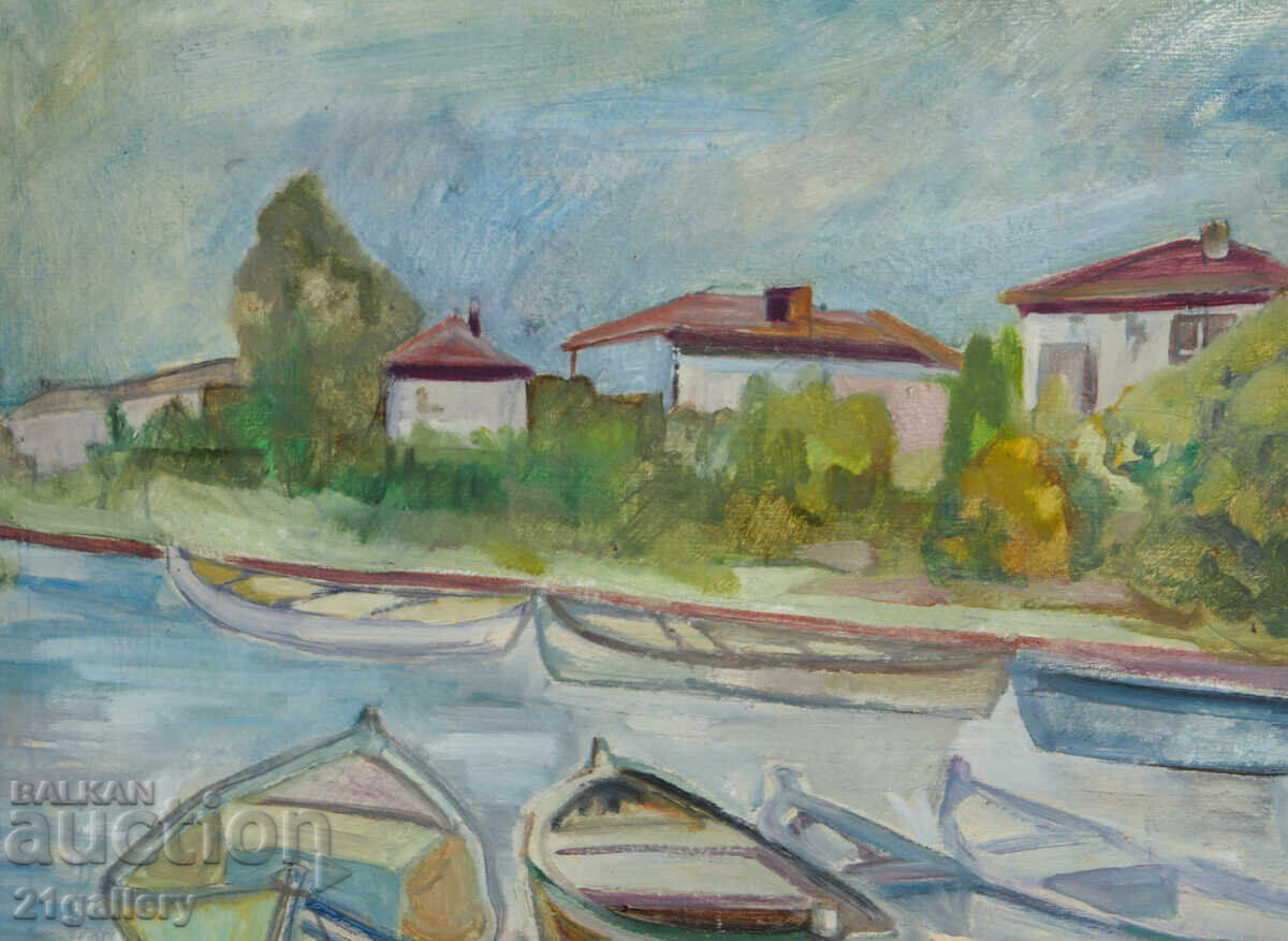 Πέταρ Νένοφ (1951-) πίνακας ελαιογραφίας Ψαρόβαρκες - 5