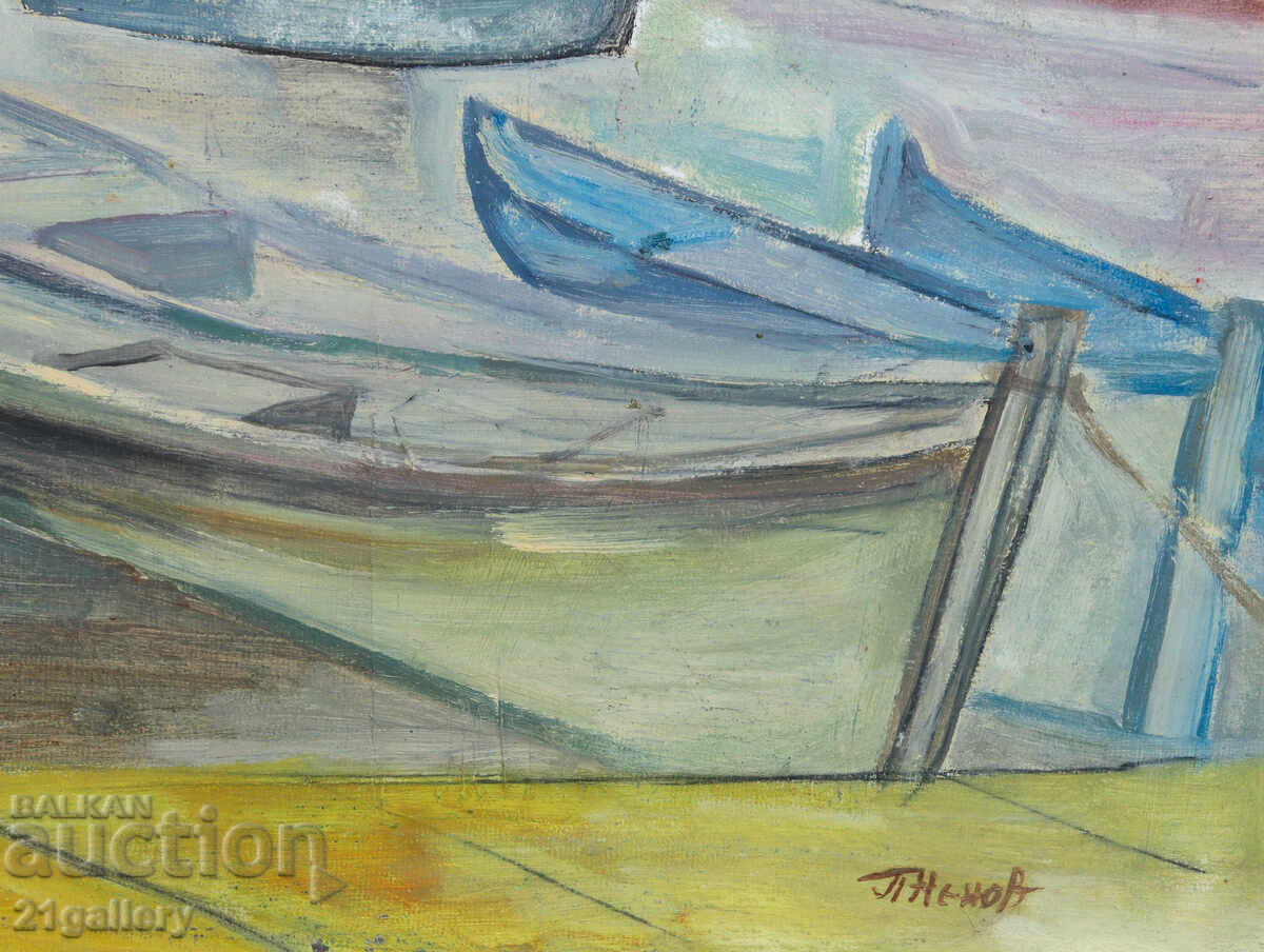 Πέταρ Νένοφ (1951-) πίνακας ελαιογραφίας Ψαρόβαρκες - 6