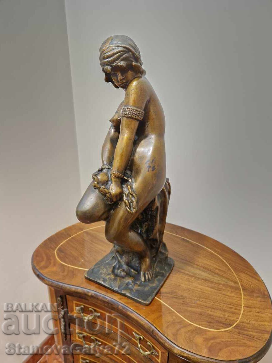 Veche și frumoasă figurină antică franceză din bronz, sculptură - 5
