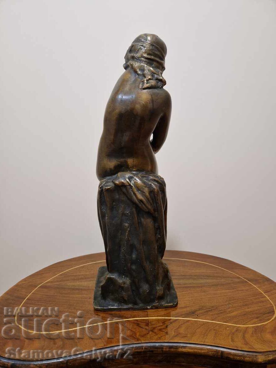 Veche și frumoasă figurină antică franceză din bronz, sculptură - 6
