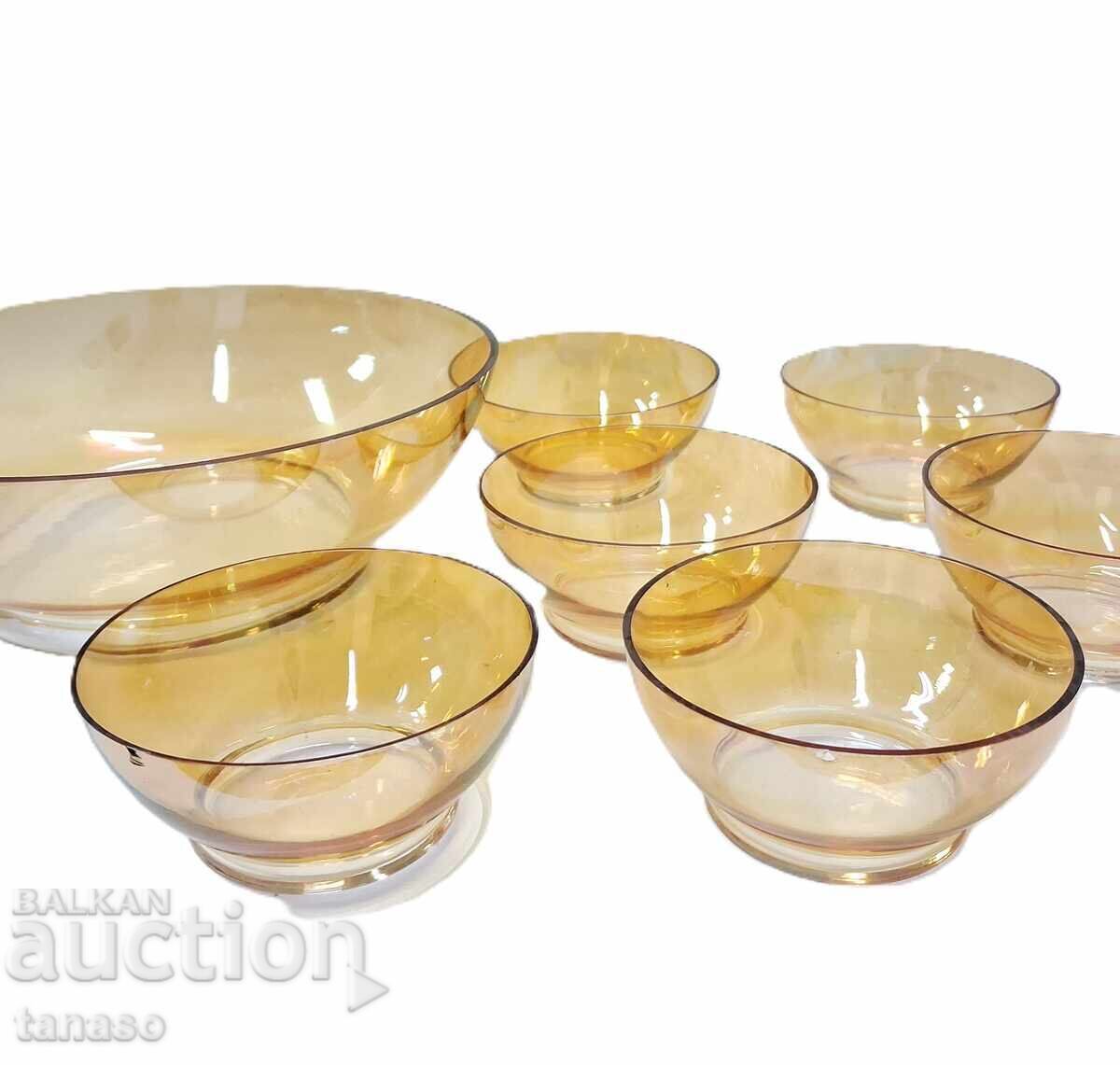 Set de boluri de sticlă Hazel Atlas Gold Waterfall cu preț € 12.00 | 23.47 BGN