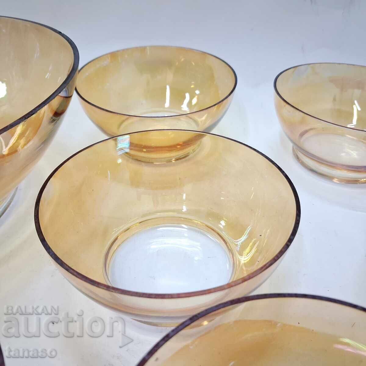 Set de boluri de sticlă Hazel Atlas Gold Waterfall - 6