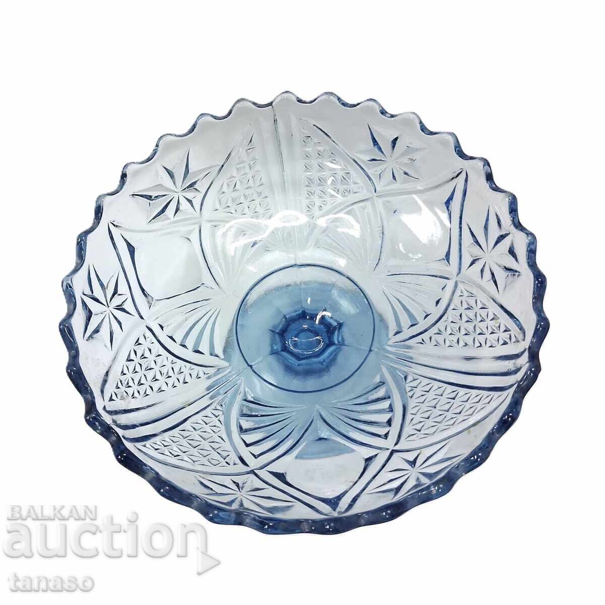 Licitație Veche cupă de sticlă - fructieră, sticlă albastră