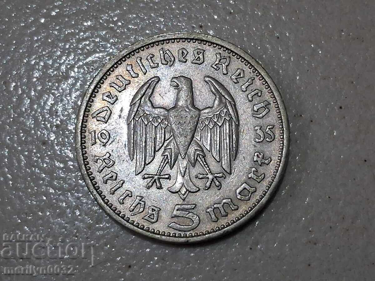 Monedă 5 mărci 1935 Germania Reichul al III-lea argint