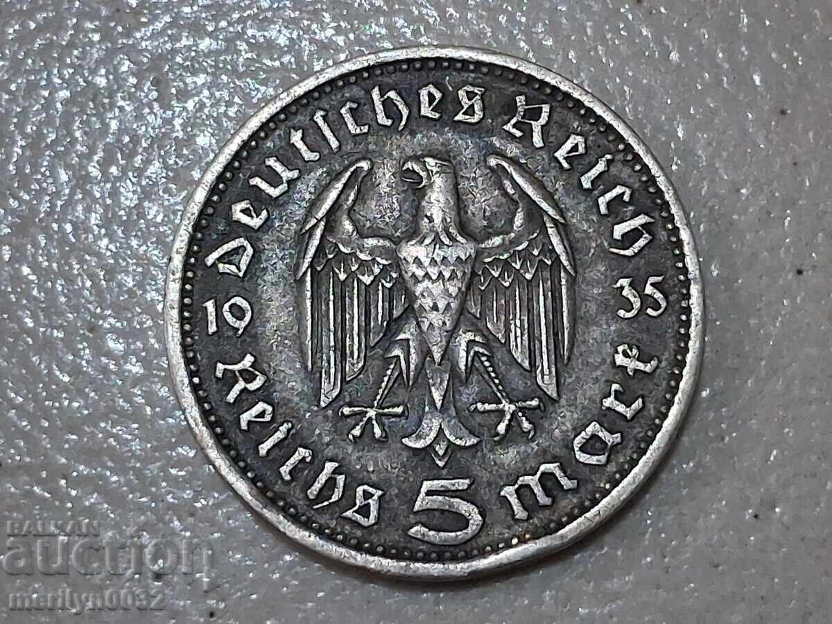 Monedă 5 mărci 1935 Germania Reichul al III-lea argint
