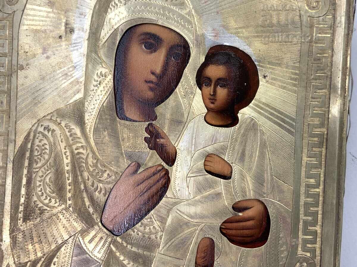 Стара руска рисувана икона обков гравиран позлата - 6