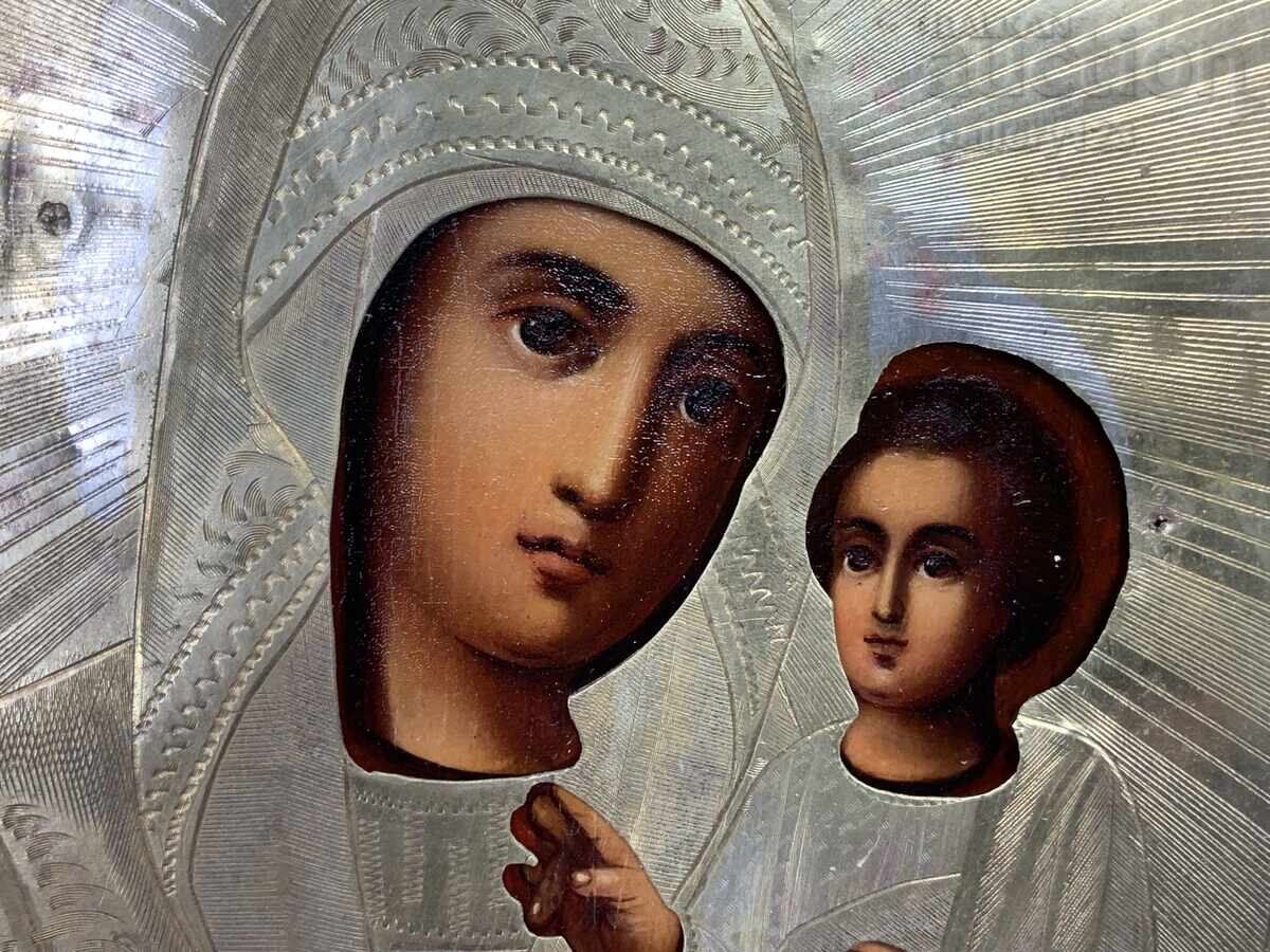 Стара руска рисувана икона обков гравиран позлата