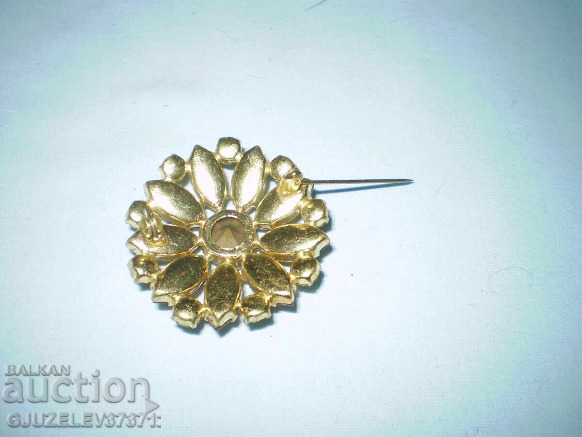 Retro brooch metal Czech crystal - 5