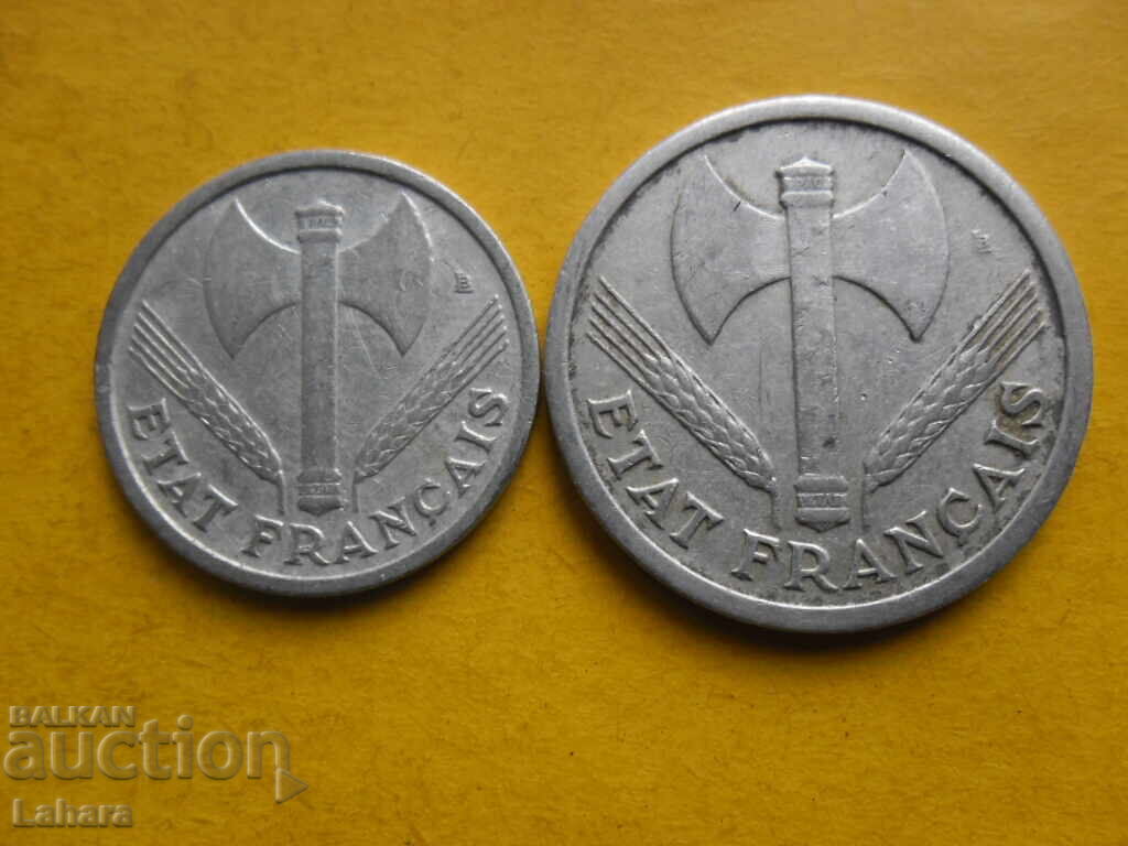 1 и 2 франка 1943  г. Франция с цена € 0.44 | 0.86 лв.