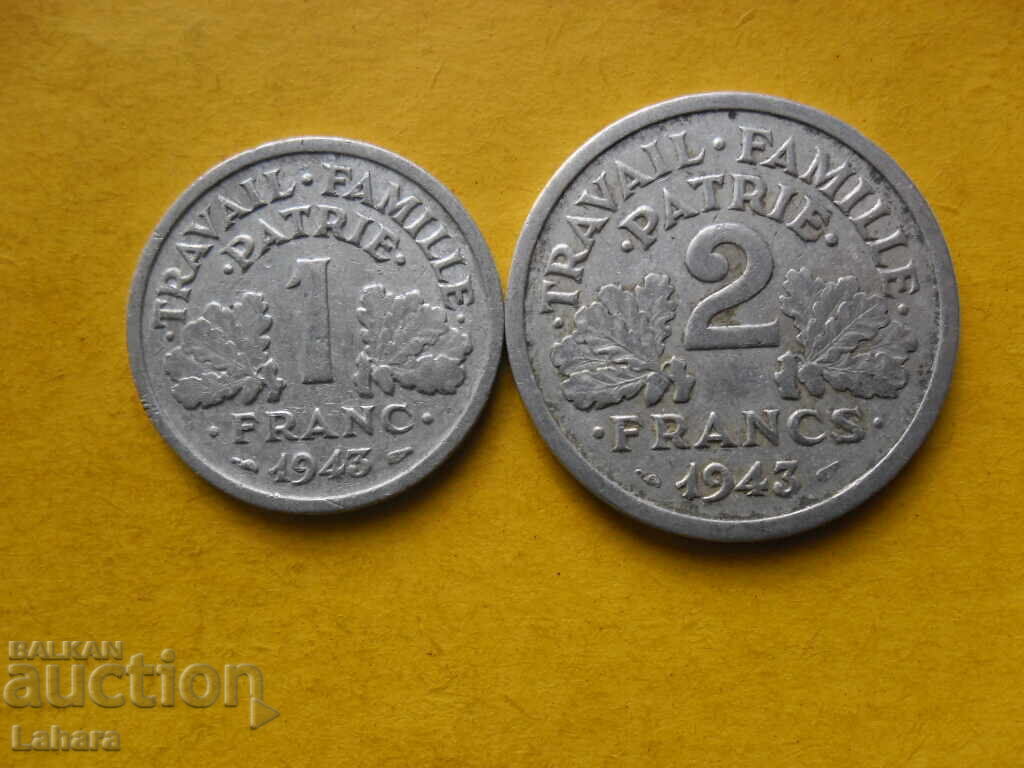 1 и 2 франка 1943  г. Франция