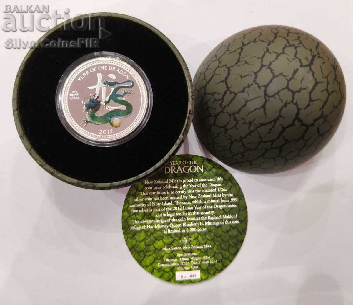 Licitație Argint 1/2 oz Anul Dragonului 2012 Insulele Niue