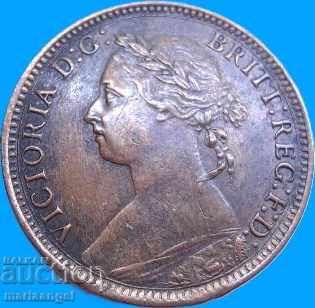 Great Britain 1 Farthing 1885 Young Victoria Bronze - LUXURY!!! - 5