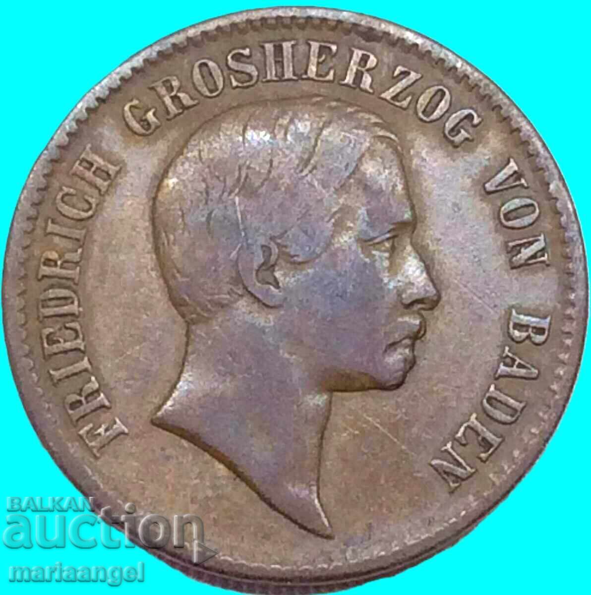 1 Kreuzer 1856 Baden Germany Prince Regent Friedrich - 5