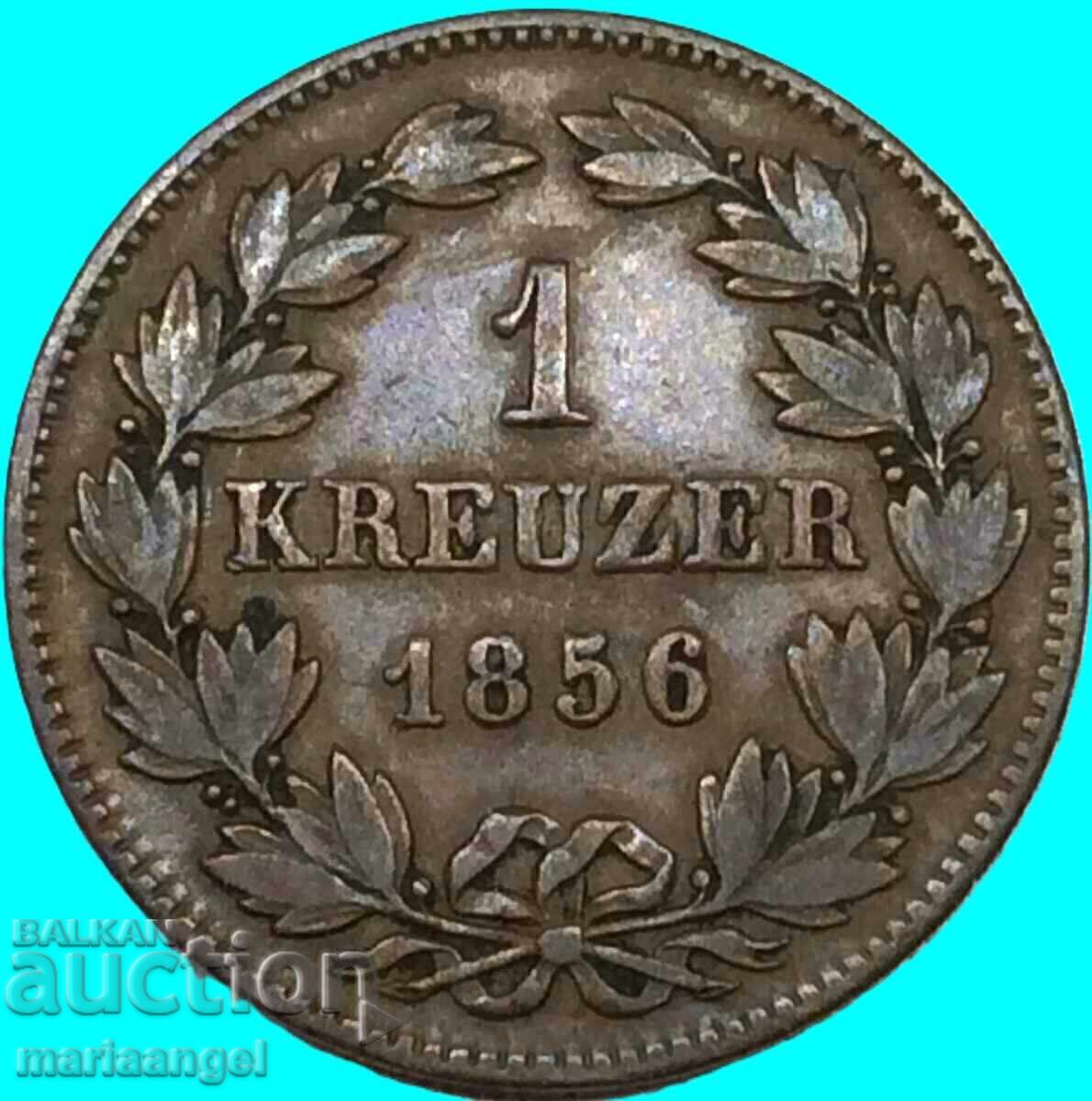 1 Kreuzer 1856 Baden Germany Prince Regent Friedrich - 6